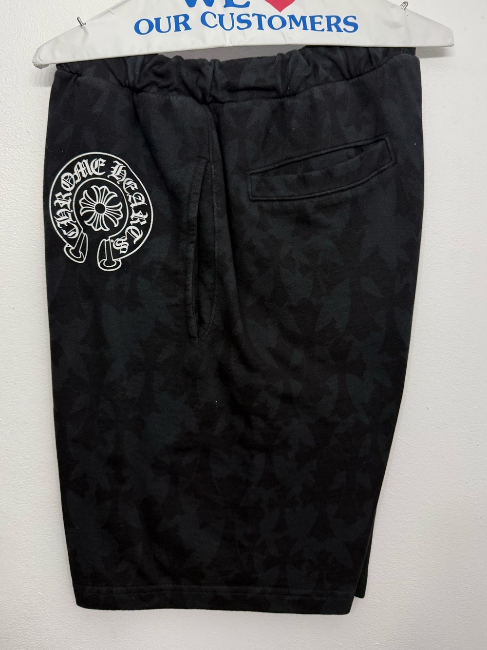 Chrome Hearts Black Men's Athletic Shorts with White Crest Logo Sz LARGE